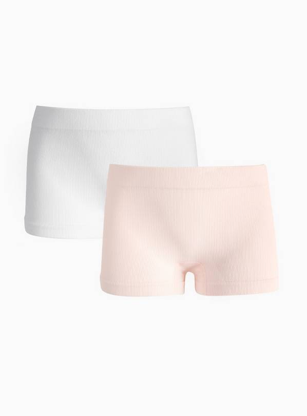 White & Pink Seamfree Ribbed Short Briefs 2 Pack 10-12 years